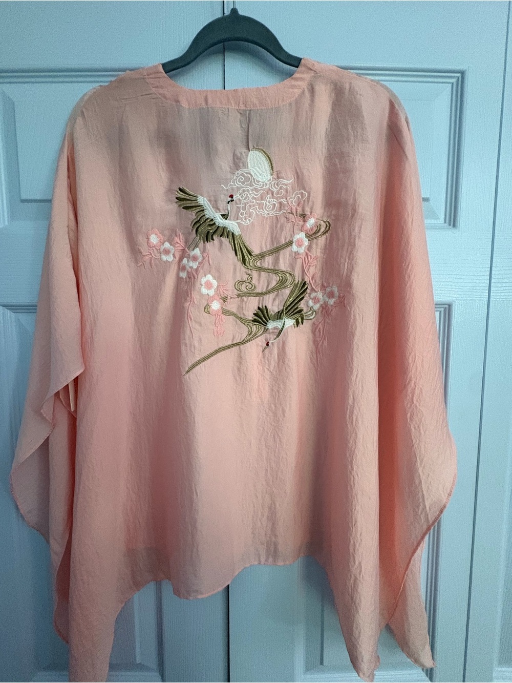 Anthropologie Palm Beach Pink & Green Bird Embroidered V-Neck Tunic O/S